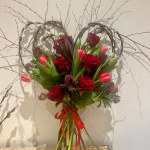 Signature Willow Heart dressed with Tulips & Roses